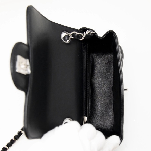 Chanel Lambskin Chevron Square Mini Flap Bag Black SHW - Picture 13 of 15